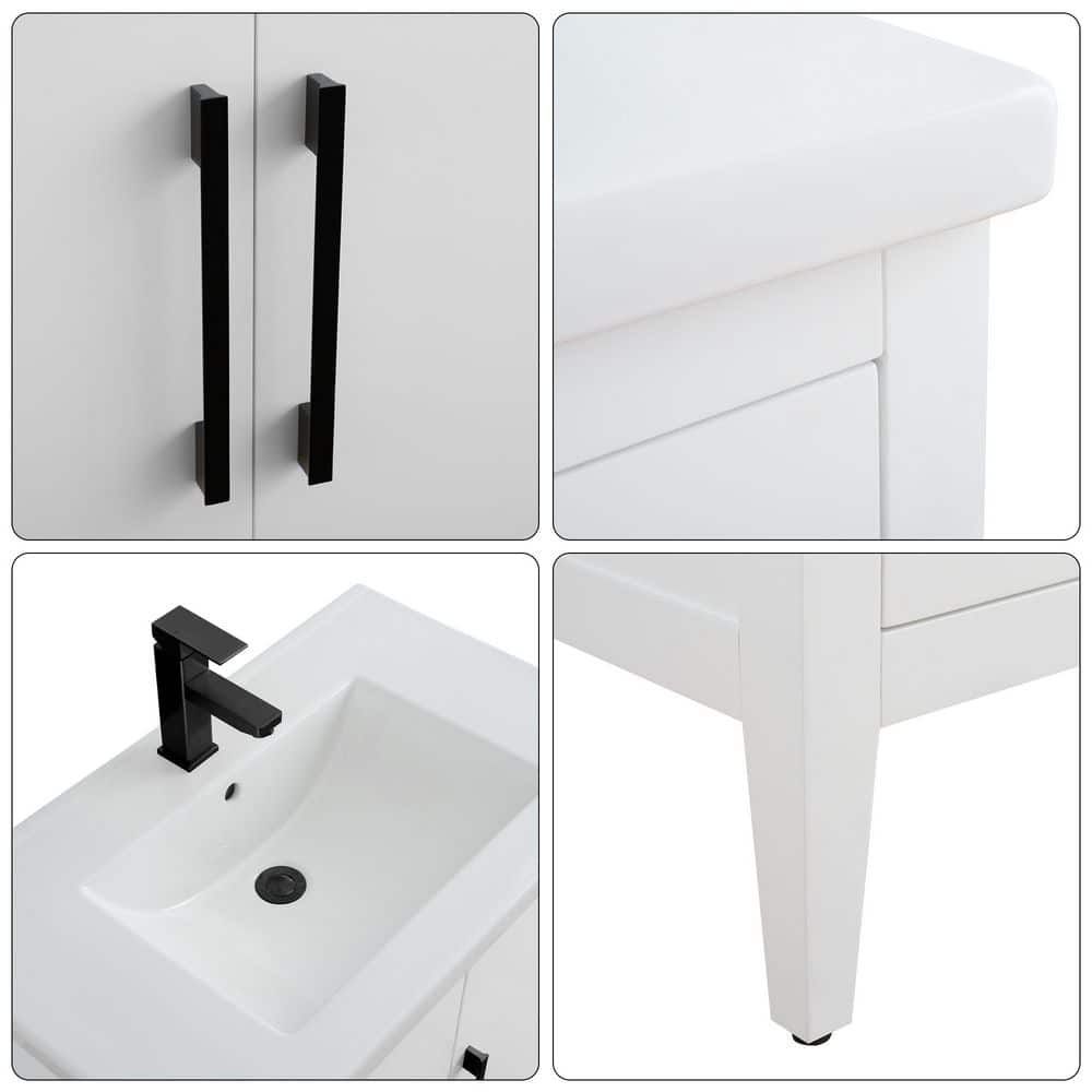 Vanity Art 30 in. W x 18.5 in. D x 34 in. H Single Sink Bathroom Vanity Cabinet in White with Ceramic Top