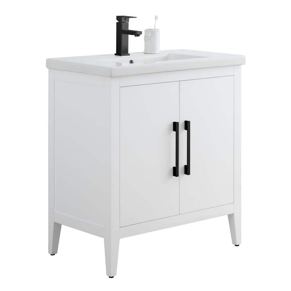 Vanity Art 30 in. W x 18.5 in. D x 34 in. H Single Sink Bathroom Vanity Cabinet in White with Ceramic Top