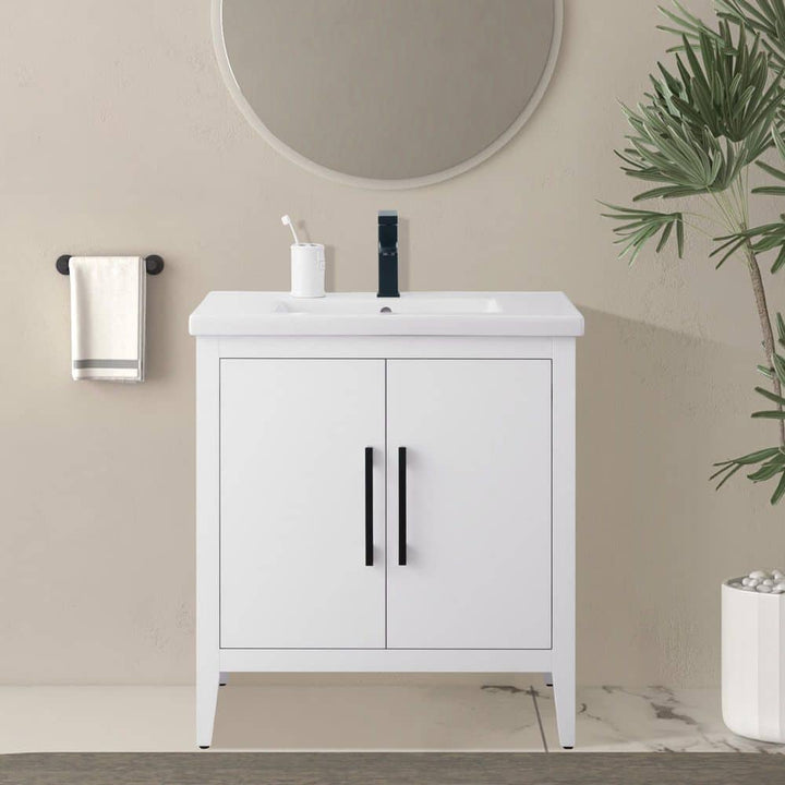 Vanity Art 30 in. W x 18.5 in. D x 34 in. H Single Sink Bathroom Vanity Cabinet in White with Ceramic Top
