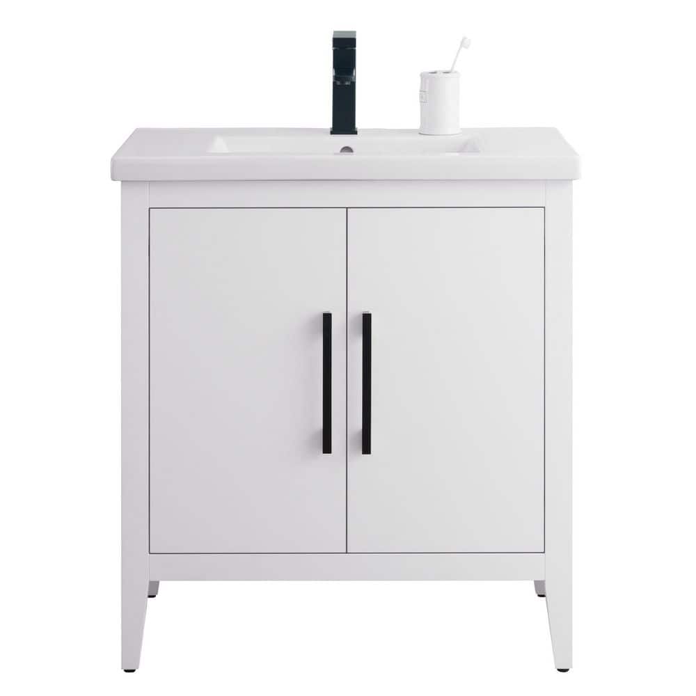 Vanity Art 30 in. W x 18.5 in. D x 34 in. H Single Sink Bathroom Vanity Cabinet in White with Ceramic Top