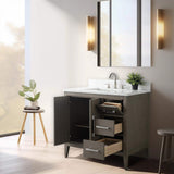 Vanity Art 36 in. W x 22 in. D x 34 in. H Single Sink Bathroom Vanity Cabinet in Driftwood Gray with Engineered Marble Top