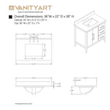 Vanity Art 36 in. W x 22 in. D x 34 in. H Single Sink Bathroom Vanity Cabinet in Driftwood Gray with Engineered Marble Top