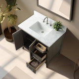 Vanity Art 36 in. W x 22 in. D x 34 in. H Single Sink Bathroom Vanity Cabinet in Driftwood Gray with Engineered Marble Top