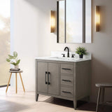 Vanity Art 36 in. W x 22 in. D x 34 in. H Single-Sink Bath Vanity in Driftwood Gray with Engineered Marble Top in Arabescato White