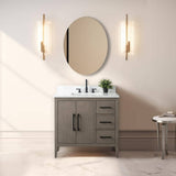 Vanity Art 36 in. W x 22 in. D x 34 in. H Single-Sink Bath Vanity in Driftwood Gray with Engineered Marble Top in Arabescato White