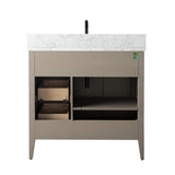 Vanity Art 36 in. W x 22 in. D x 34 in. H Single-Sink Bath Vanity in Driftwood Gray with Engineered Marble Top in Arabescato White