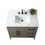 Vanity Art 36 in. W x 22 in. D x 34 in. H Single-Sink Bath Vanity in Driftwood Gray with Engineered Marble Top in Arabescato White