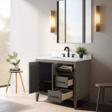 Vanity Art 36 in. W x 22 in. D x 34 in. H Single-Sink Bath Vanity in Driftwood Gray with Engineered Marble Top in Arabescato White
