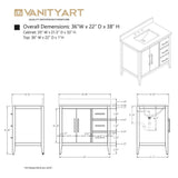 Vanity Art 36 in. W x 22 in. D x 34 in. H Single-Sink Bath Vanity in Driftwood Gray with Engineered Marble Top in Arabescato White