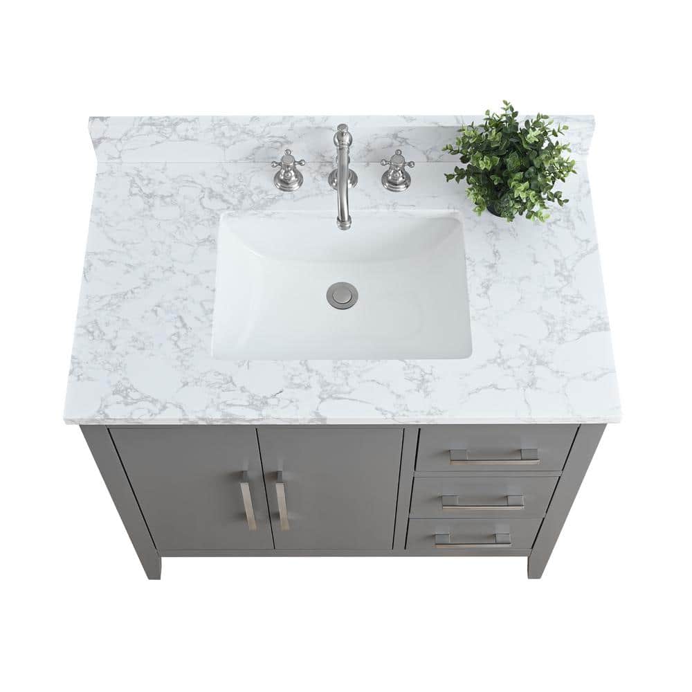 Vanity Art 36 in. W x 22 in. D x 34 in. H Single Sink Bathroom Vanity Cabinet in Cashmere Gray with Engineered Marble Top in White
