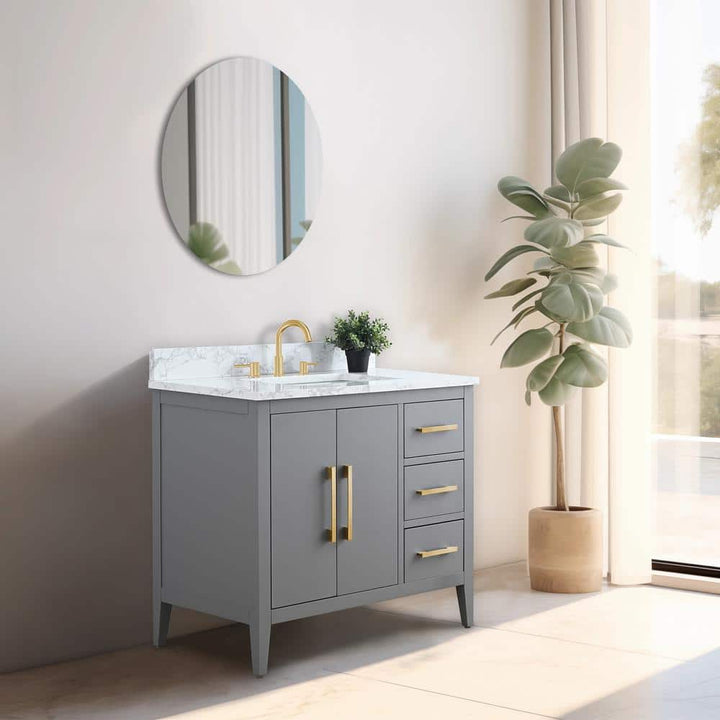 Vanity Art 36 in. W x 22 in. D x 34 in. H Single Sink Bathroom Vanity Cabinet in Cashmere Gray with Engineered Marble Top