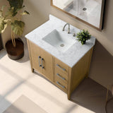 Vanity Art 36 in. W. x 22 in. D x 34 in. H Single Sink Bathroom Vanity Cabinet in Natural Oak with Engineered Marble Top in White