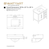 Vanity Art 36 in. W. x 22 in. D x 34 in. H Single Sink Bathroom Vanity Cabinet in Natural Oak with Engineered Marble Top in White