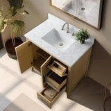 Vanity Art 36 in. W. x 22 in. D x 34 in. H Single Sink Bathroom Vanity Cabinet in Natural Oak with Engineered Marble Top in White