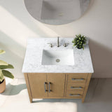 Vanity Art 36 in. W. x 22 in. D x 34 in. H Single Sink Bathroom Vanity Cabinet in Natural Oak with Engineered Marble Top in White
