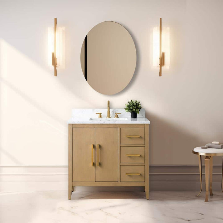 Vanity Art 36 in. W x 22 in. D x 34 in. H Single-Sink Bathroom Vanity in Natural Oak with Engineered Marble Top in Arabescato White