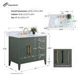 Vanity Art 36 in. W x 22 in. D x 34 in. H Single Sink Bathroom Vanity Cabinet in Vintage Green with Engineered Marble Top in White