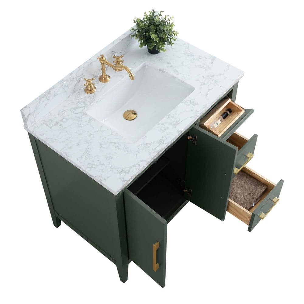 Vanity Art 36 in. W x 22 in. D x 34 in. H Single Sink Bathroom Vanity Cabinet in Vintage Green with Engineered Marble Top in White