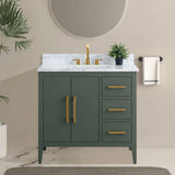 Vanity Art 36 in. W x 22 in. D x 34 in. H Single Sink Bathroom Vanity Cabinet in Vintage Green with Engineered Marble Top in White