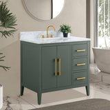 Vanity Art 36 in. W x 22 in. D x 34 in. H Single Sink Bathroom Vanity Cabinet in Vintage Green with Engineered Marble Top in White