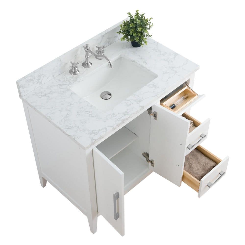 Vanity Art 36 in. W x 22 in. D x 34 in. H Single Sink Bathroom Vanity Cabinet in White with Engineered Marble Top in White