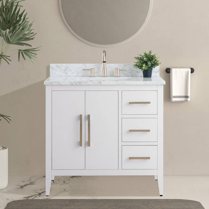 Vanity Art 36 in. W x 22 in. D x 34 in. H Single Sink Bathroom Vanity Cabinet in White with Engineered Marble Top (Arabescato White)