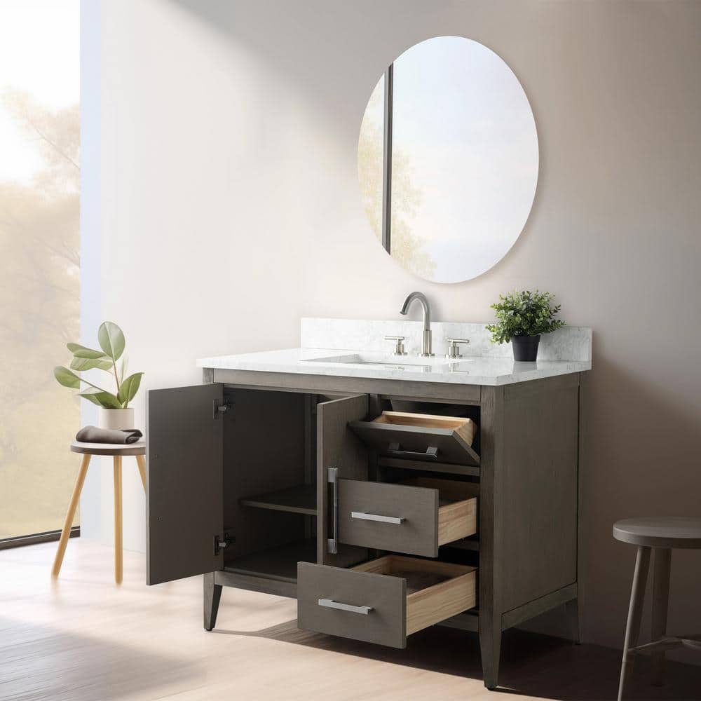 Vanity Art 42 in. W x 22 in. D x 34 in. H Single Sink Bathroom Vanity Cabinet in Driftwood Gray with Engineered Marble Top