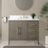 Vanity Art 42 in. W x 22 in. D x 34 in. H Single-Sink Bath Vanity in Driftwood Gray with Engineered Marble Top in Arabescato White