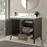 Vanity Art 42 in. W x 22 in. D x 34 in. H Single-Sink Bath Vanity in Driftwood Gray with Engineered Marble Top in Arabescato White