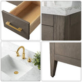 Vanity Art 42 in. W x 22 in. D x 34 in. H Single-Sink Bath Vanity in Driftwood Gray with Engineered Marble Top in Arabescato White