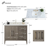 Vanity Art 42 in. W x 22 in. D x 34 in. H Single-Sink Bath Vanity in Driftwood Gray with Engineered Marble Top in Arabescato White