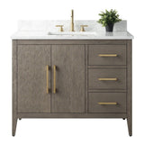 Vanity Art 42 in. W x 22 in. D x 34 in. H Single-Sink Bath Vanity in Driftwood Gray with Engineered Marble Top in Arabescato White