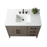 Vanity Art 42 in. W x 22 in. D x 34 in. H Single-Sink Bath Vanity in Driftwood Gray with Engineered Marble Top in Arabescato White