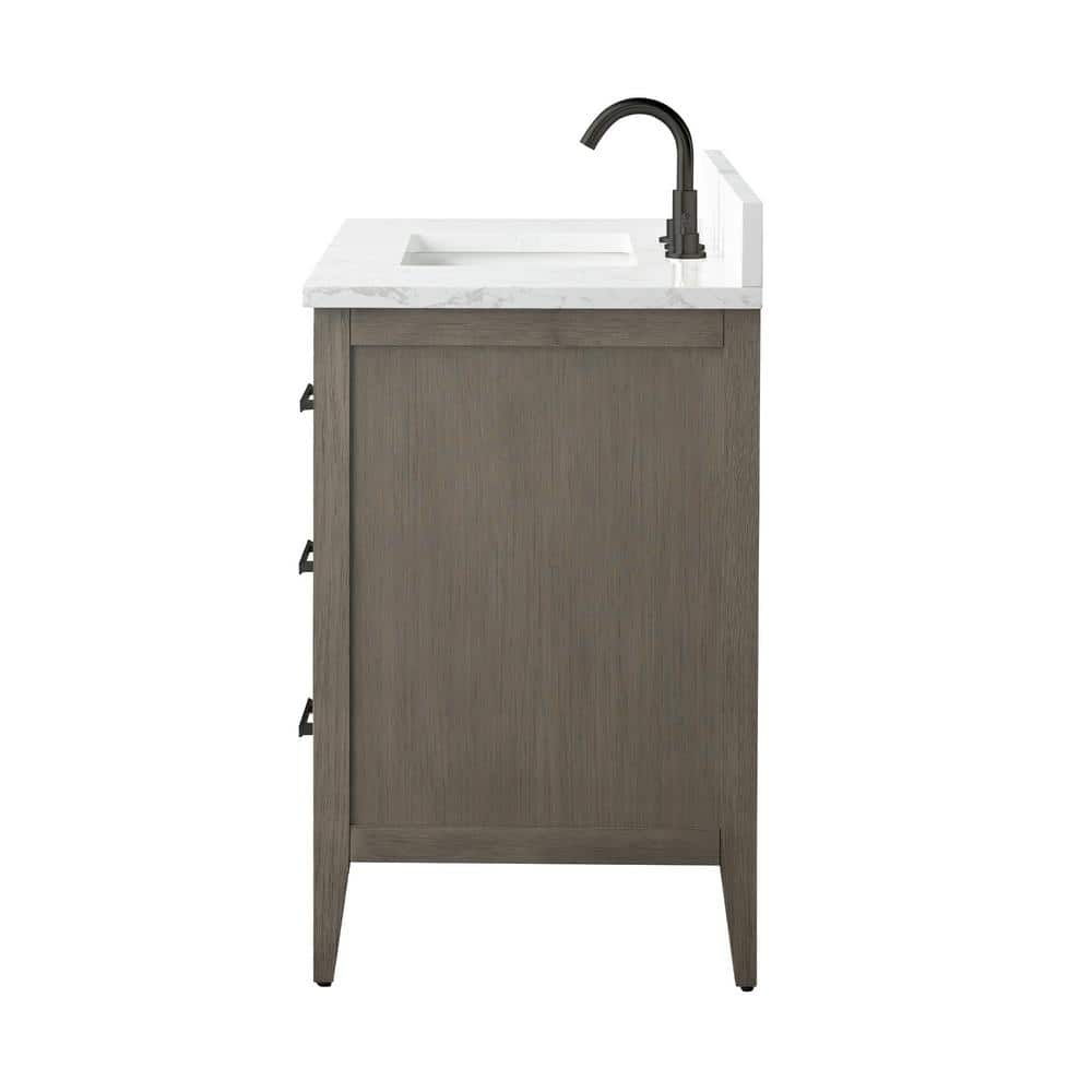 Vanity Art 42 in. W x 22 in. D x 34 in. H Single-Sink Bath Vanity in Driftwood Gray with Engineered Marble Top in Arabescato White