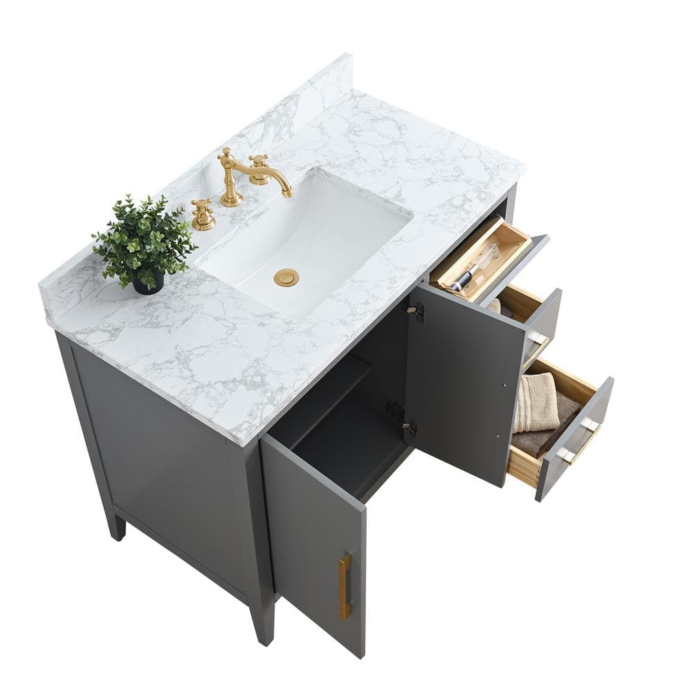 Vanity Art 42 in. W x 22 in. D x 34 in. H Single Sink Bathroom Vanity Cabinet in Cashmere Gray with Engineered Marble Top