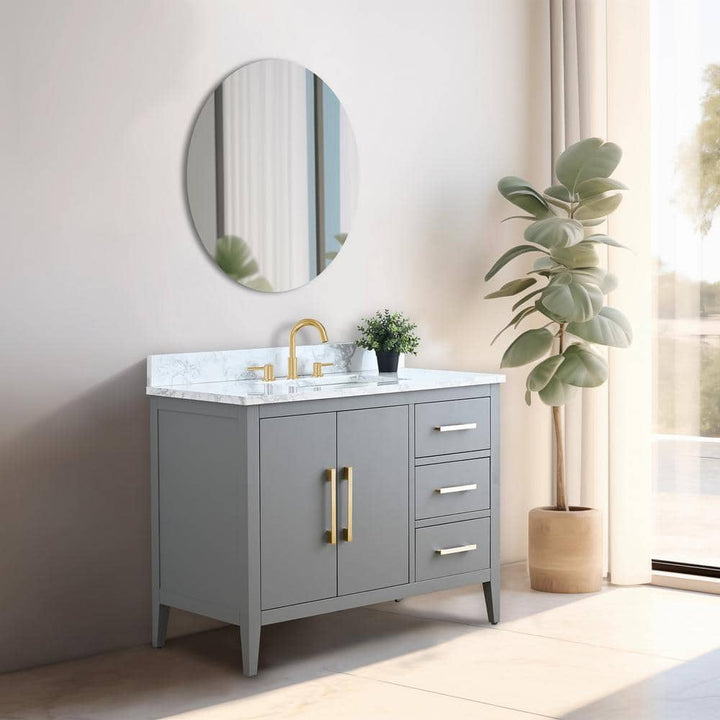 Vanity Art 42 in. W x 22 in. D x 34 in. H Single Sink Bathroom Vanity Cabinet in Cashmere Gray with Engineered Marble Top