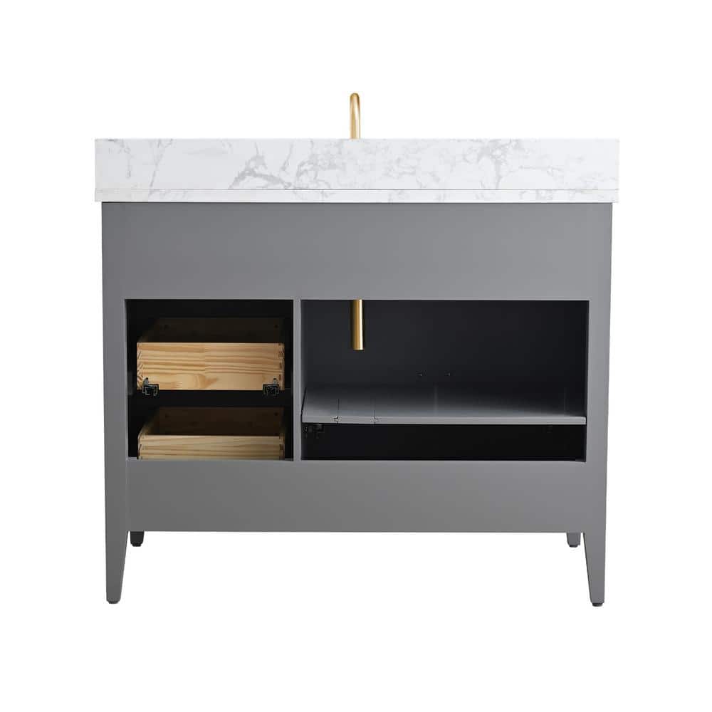 Vanity Art 42 in. W x 22 in. D x 34 in. H Single Sink Bathroom Vanity Cabinet in Cashmere Gray with Engineered Marble Top