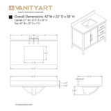 Vanity Art 42 in. W x 22 in. D x 34 in. H Single Sink Bathroom Vanity Cabinet in Cashmere Gray with Engineered Marble Top