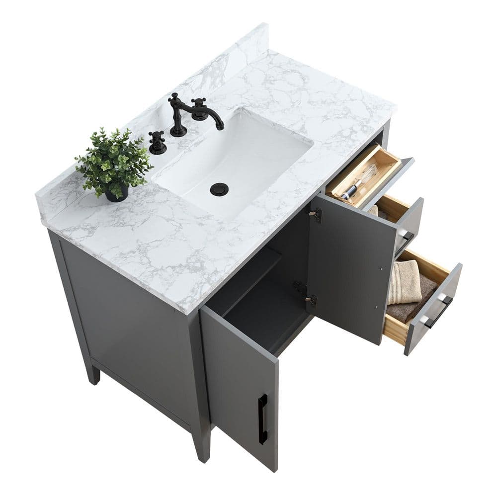 Vanity Art 42 in. W x 22 in. D x 34 in. H Single Sink Bathroom Vanity Cabinet in Cashmere Gray with Engineered Marble Top