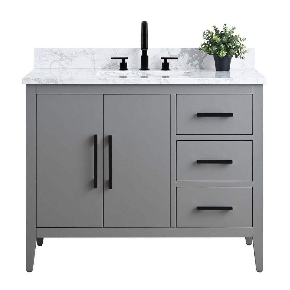 Vanity Art 42 in. W x 22 in. D x 34 in. H Single Sink Bathroom Vanity Cabinet in Cashmere Gray with Engineered Marble Top