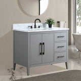 Vanity Art 42 in. W x 22 in. D x 34 in. H Single Sink Bathroom Vanity Cabinet in Cashmere Gray with Engineered Marble Top