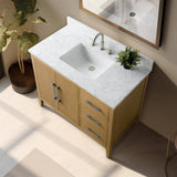 Vanity Art 42 in. W x 22 in. D x 34 in. H Single Sink Bathroom Vanity Cabinet in Natural Oak with Engineered Marble Top