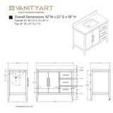 Vanity Art 42 in. W x 22 in. D x 34 in. H Single Sink Bathroom Vanity Cabinet in Natural Oak with Engineered Marble Top