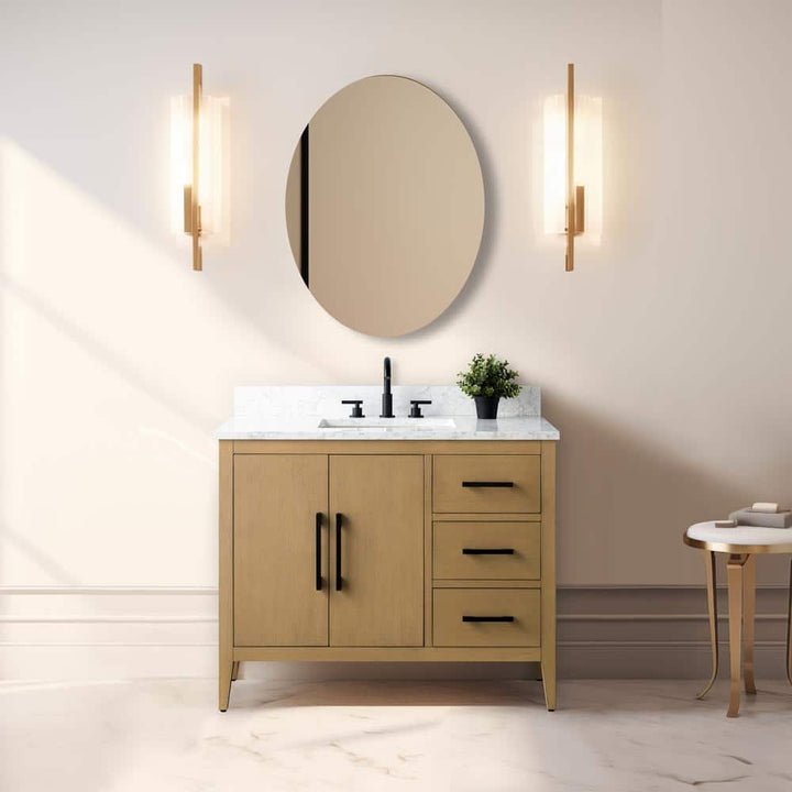 Vanity Art 42 in. W x 22 in. D x 34 in. H Single-Sink Bathroom Vanity in Natural Oak with Engineered Marble Top in Arabescato White