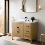 Vanity Art 42 in. W x 22 in. D x 34 in. H Single-Sink Bathroom Vanity in Natural Oak with Engineered Marble Top in Arabescato White
