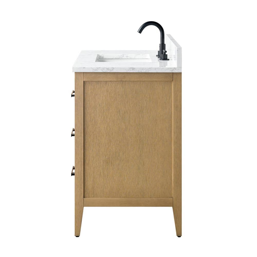 Vanity Art 42 in. W x 22 in. D x 34 in. H Single-Sink Bathroom Vanity in Natural Oak with Engineered Marble Top in Arabescato White