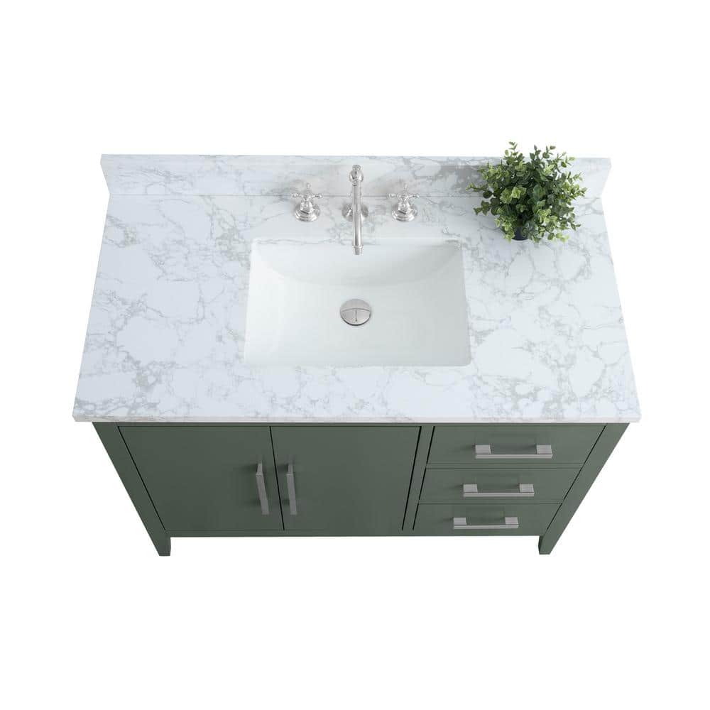 Vanity Art 42 in. W x 22 in. D x 34 in. H Single Sink Bathroom Vanity Cabinet in Vintage Green with Engineered Marble Top