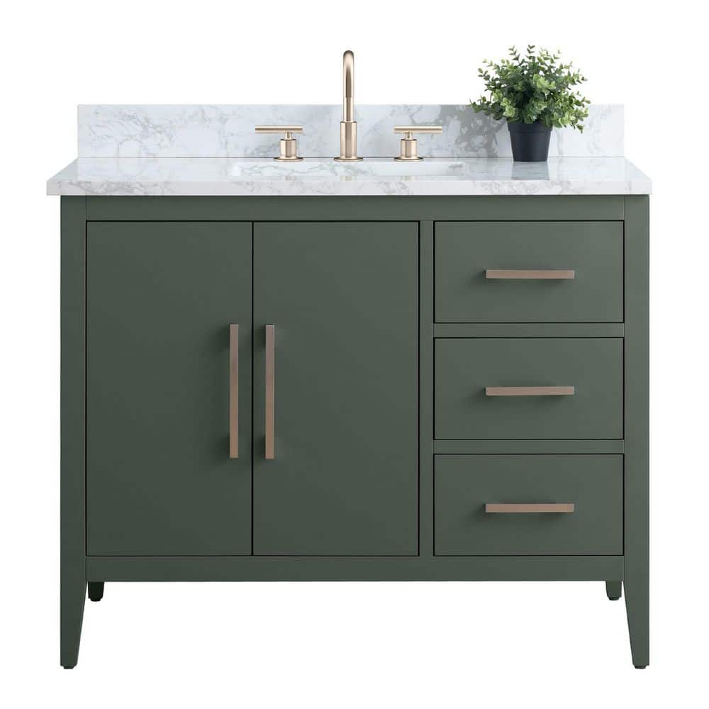 Vanity Art 42 in. W x 22 in. D x 34 in. H Single Sink Bathroom Vanity Cabinet in Vintage Green with Engineered Marble Top