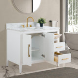 Vanity Art 42 in. W x 22 in. D x 34 in. H Single Sink Bathroom Vanity Cabinet in White with Engineered Marble Top
