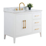 Vanity Art 42 in. W x 22 in. D x 34 in. H Single Sink Bathroom Vanity Cabinet in White with Engineered Marble Top